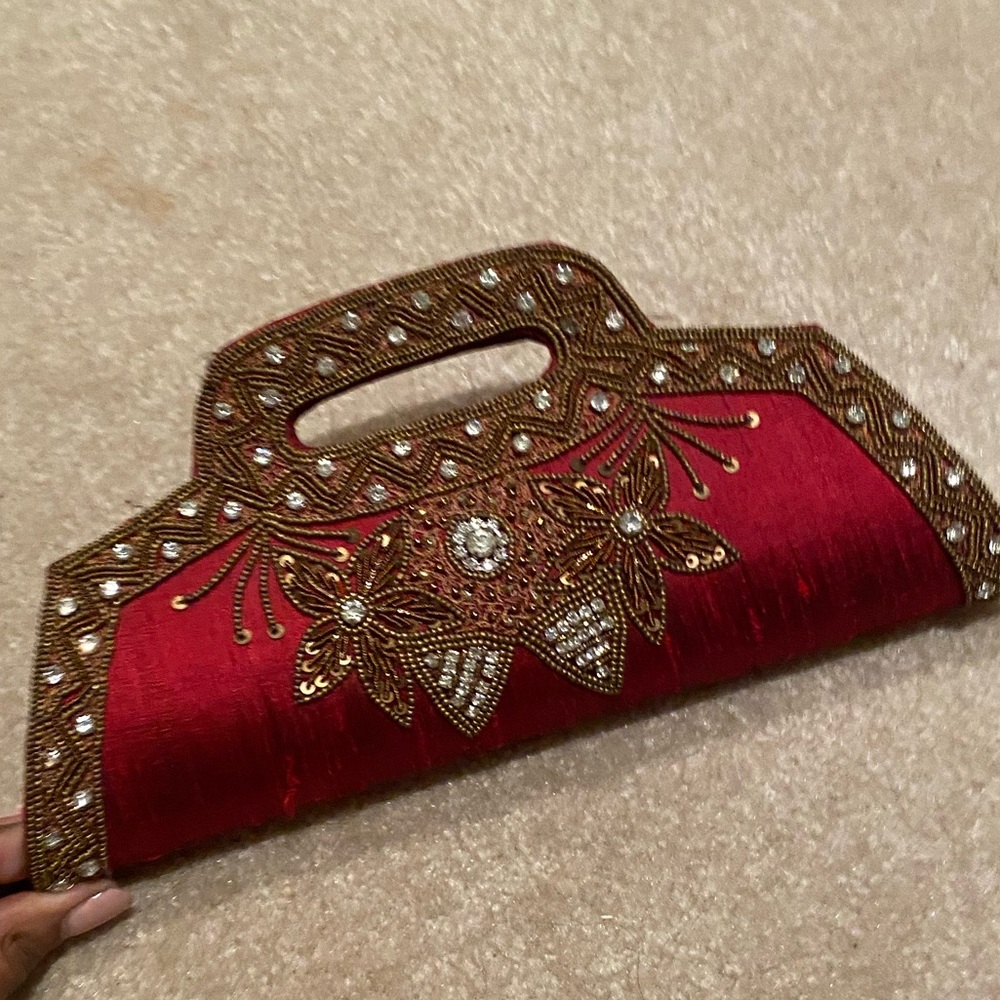 Maroon bronze clutch - Indian embroidery